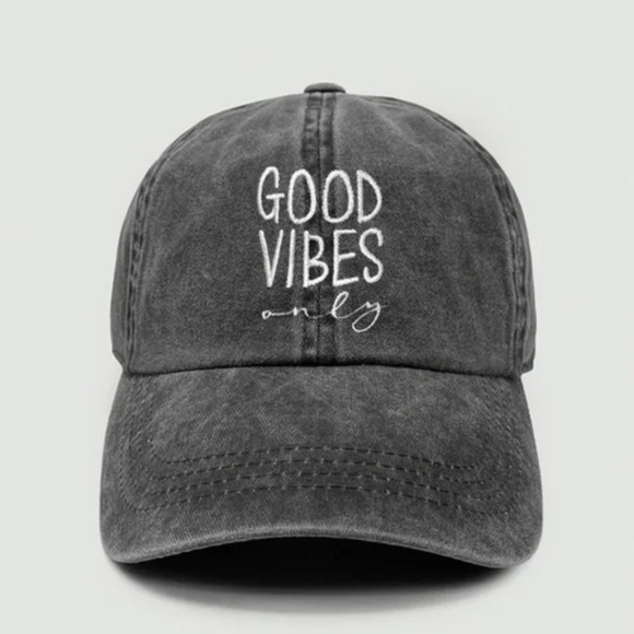 Accessories - Black Vintage Washed Good Vibes Only Women's Baseball Cap Casual Hat